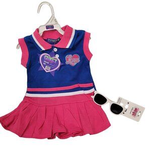 NWT Coney Island Short Sleeve Pink & Blue Tennis Polo Dress 18 mo & Sunglasses